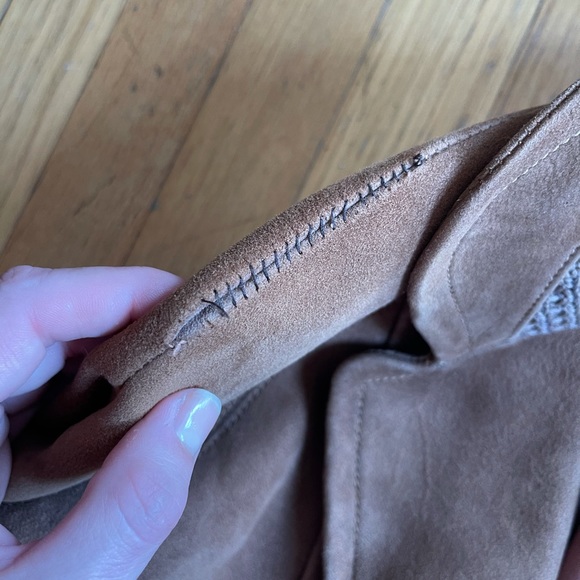 40s-50s Vintage Suede Coat with Knit Collar - Picture 11 of 15